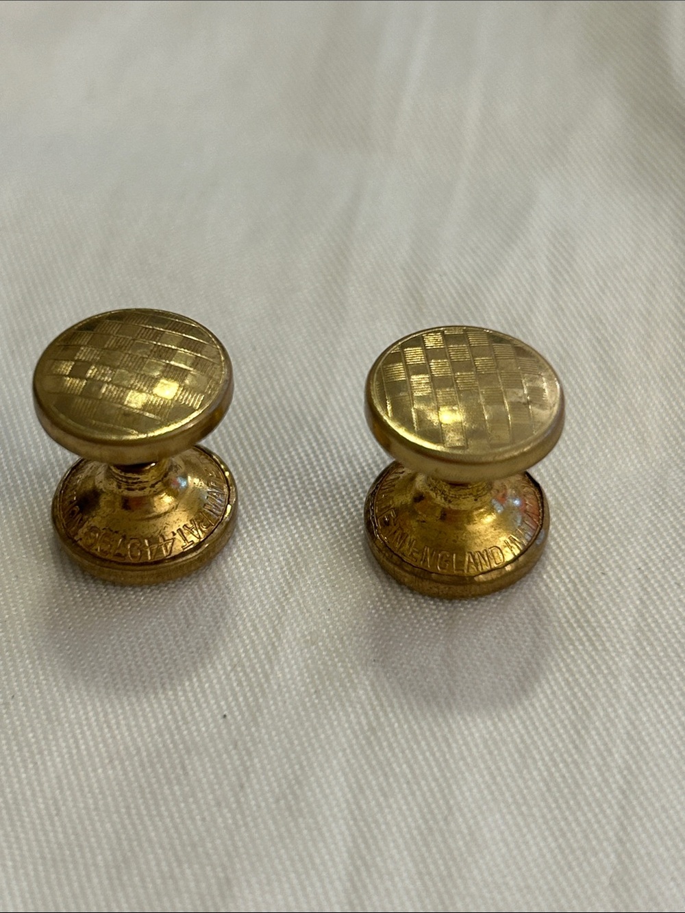 Gold Tone Checkerboard Round Cuff Links
